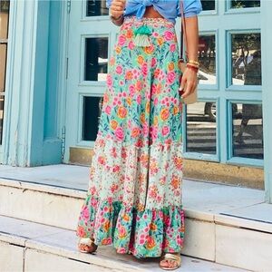 No Brand Boho floral print ruffle hem
 Maxi Skirt - Multicolor size XL